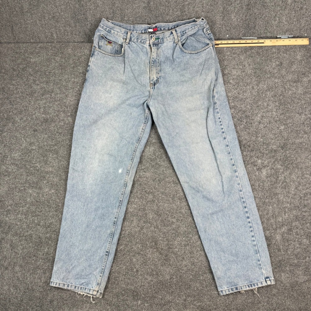 Tommy Jeans Jeans Mens Size 40 Light Wash Relaxed Straight Leg Denim Frayed Fair